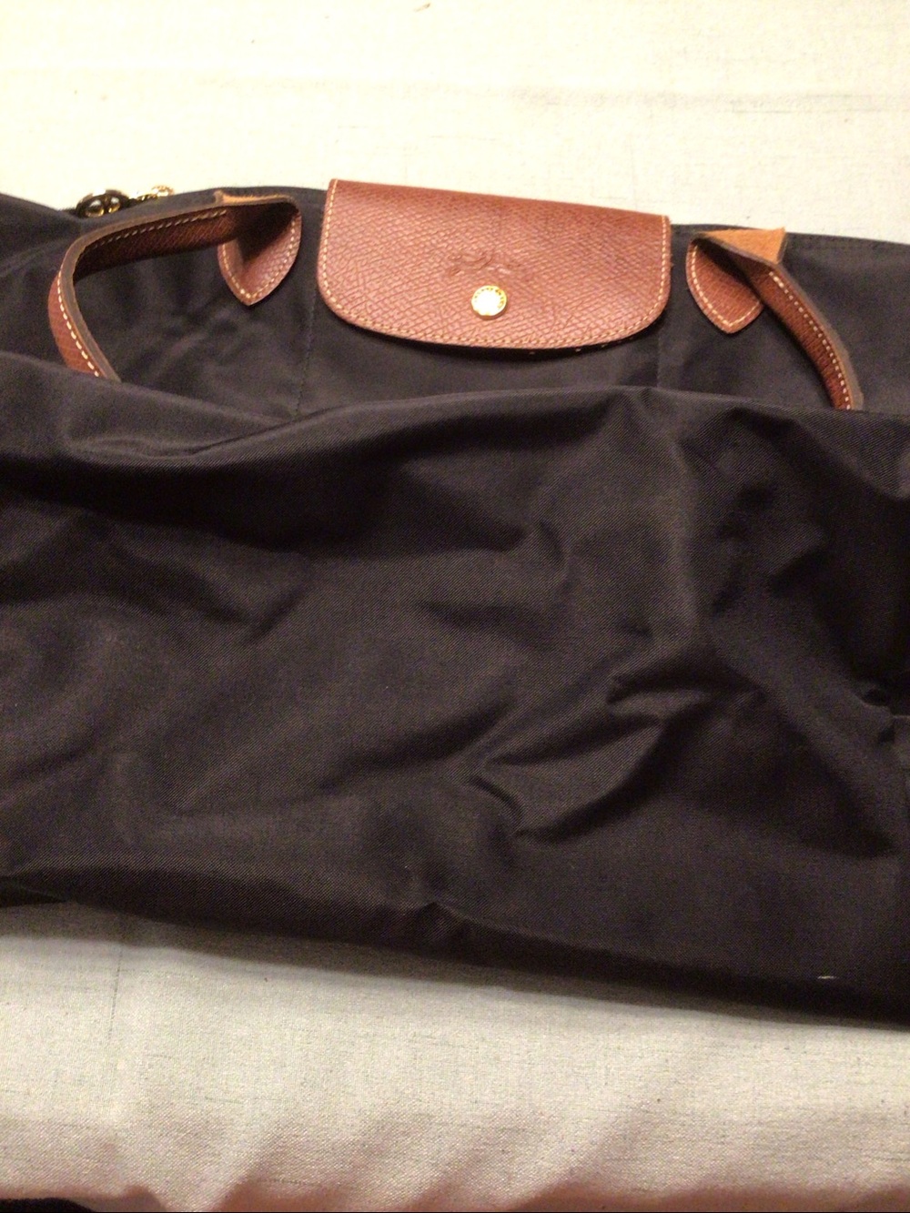 Longchamp Black Nylon Tote with Brown Leather Trim - Picture 2 of 3